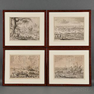 Jan Luyken (Dutch, 1649-1712)      Four Framed Engravings of Battle Scenes