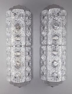 Pair of Lalique Frosted Glass and Chrome Seville Sconces