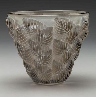 R. Lalique Gray Frosted Glass Moissac Vase