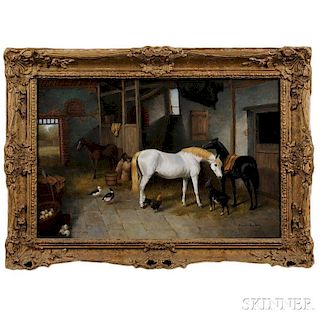 British School, 19th Century Style      Horses in a Stable