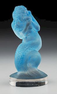 R. Lalique Frosted Naiade Paperweight-Mascot with Blue Patina