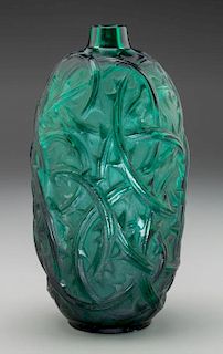 R. Lalique Green Glass Ronces Vase