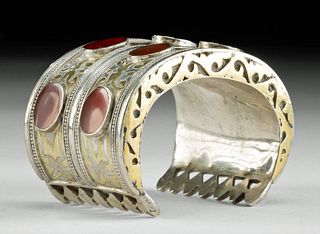 19th C. Turkoman Gilt Silver and Carnelian Bracelet