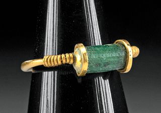 Roman Gold Ring w/ Green Glass Bead
