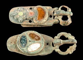 2 Merovingian Migration Period Copper & Glass Buckles