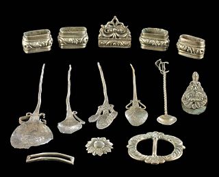 13 Colonial Peruvian Silver Tupus & Belt Fittings