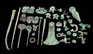 36 Vicus Copper / Bronze Tupus, Tumi, Amulets & Finials