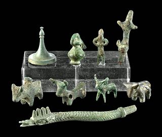 9 Miniature Hittite, Luristan, & Roman Bronze Figurines