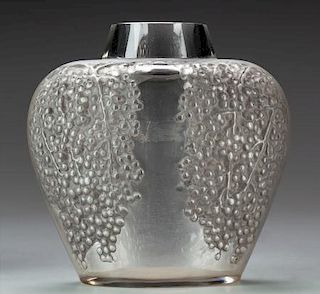 R. Lalique Clear and Frosted Glass Poivre Vase with Gray Patina