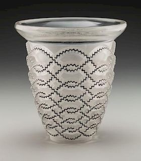 R. Lalique Clear, Frosted and Enameled Glass Guirlandes Vase