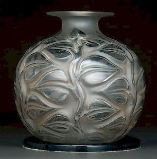 R. LALIQUE CLEAR AND FROSTED SOPHORA VASE AND STAND