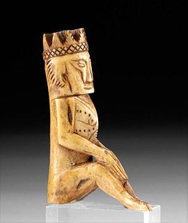 Rare 19th C. Borneo Dayak Deer Bone Figurine of Chief