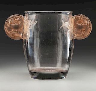 R. Lalique Clear Glass Yvelines Vase with Sepia Patina
