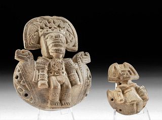 Tairona Pottery Figural Ocarinas w/ Deity & Cacique