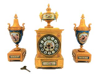 Sevres Style Porcelain and Gilt Bronze Clock