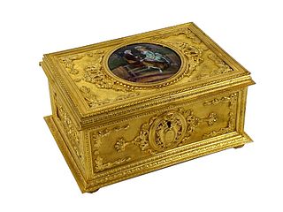 Antique French Bronze and Limoge Enamel Plaque Box