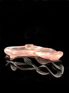 Chinese Carved Pink Rose Quartz Figural Ashtray