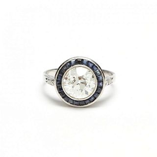 Platinum, Diamond, and Sapphire Ring