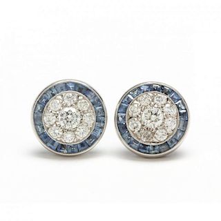Platinum, Diamond, and Sapphire Earrings