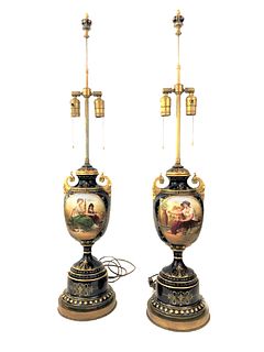 Pair of porcelain Royal Vienna Lamps