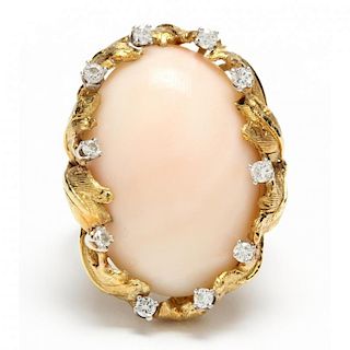 18KT Coral and Diamond Ring