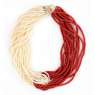 14KT Coral and Pearl Torsade Necklace