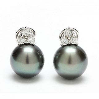 18KT Tahitian Pearl and Diamond Earrings