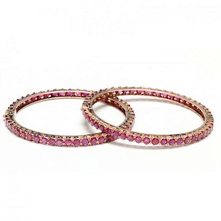 Pair of Mogul 14KT Rose Gold and Ruby Bracelets