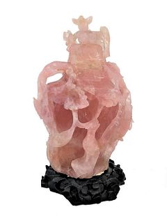 Chinese Carved Pink Rose Quartz Figural Snuff Bottle