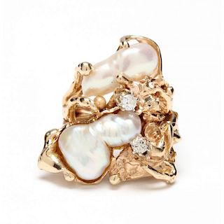14KT Pearl and Diamond Ring, Charles Hopkins