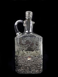 Antique Sterling Silver Crystal Bottle