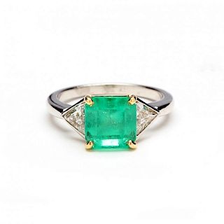 Platinum, 18KT Gold, Emerald, and Diamond Ring