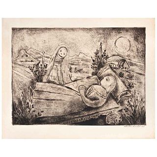 LOLA CUETO, Untitled, Signed and dated 63, Engraving without print number, 9.8 x 13.3" (25 x 34 cm) | LOLA CUETO, Sin título, Firmado y fechado 63, Gr