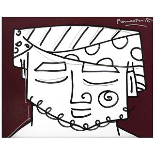 ROMERO BRITTO, Grego, Signed on front, Signed and dated 2005 on back, Acrylic on canvas, 16.1 x 19.8" (41 x 50.5 cm) | ROMERO BRITTO, Grego, Firmado a