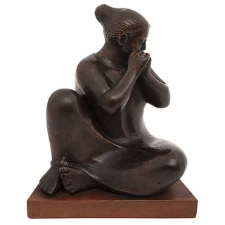 FIDENCIO CASTILLO, Untitled, Signed, Bronze sculpture on wooden base, 7.6 x 6.2 x 5.5" (19.5 x 16 x 14 cm) total size with base | FIDENCIO CASTILLO, S