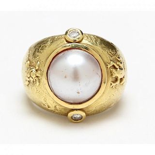 18KT Mabe Pearl and Diamond Ring, SeidenGang
