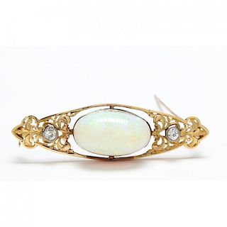 18KT Art Nouveau Opal and Diamond Brooch