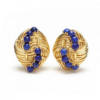 14KT Gold and Lapis Ear Clips, Tiffany & Co.