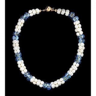 Pearl and Blue Stone Necklace, Marina B