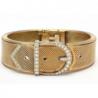 18KT Gold and Diamond Flip Top Bracelet Watch, Omega