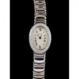 Lady's 18KT White Gold Diamond Baignoire Watch, Cartier
