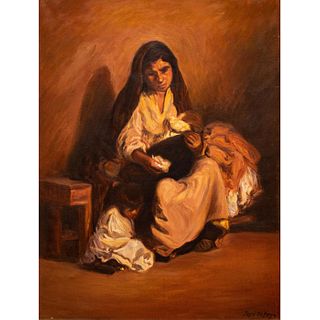 Jose Ortega (Spanish 1877-1955) Oil on Board, Madre Con Hijos