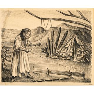Fernando Castro Pacheco (Mexican 1918-2013) Lithograph, Working with Ixtle