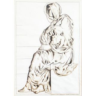 J. Armato, Mix Media on Paper, Michelangelo's Madonna of the Staircase
