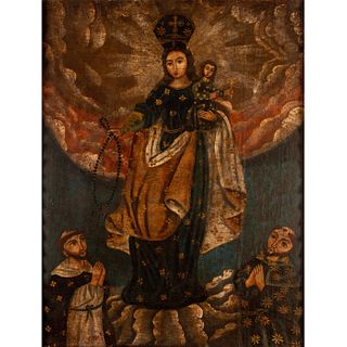 Impressive Antique Colombian Colonial oil on canvas, Our Lady Of Las Lajas
