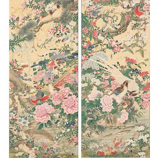 Pair of Japanese Rimpa School Hanging Scrolls 