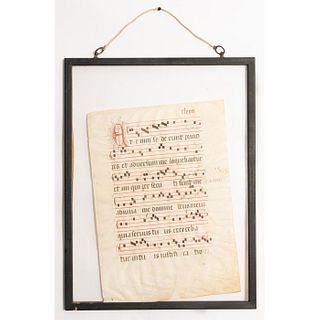 1200 AD Monk Music Sheet on Vellum, Framed.