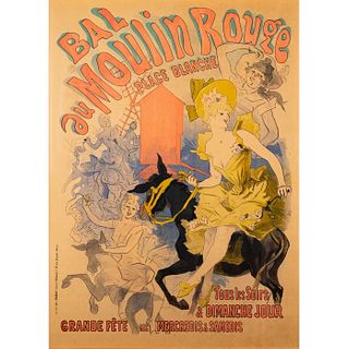 Framed Jules Cheret Antique Poster, Bal au Moulin Rouge