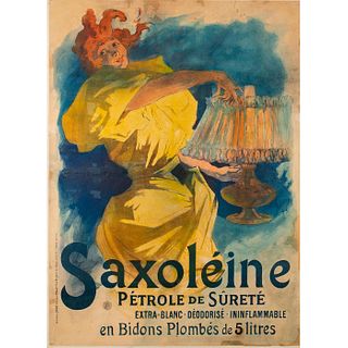 Framed Jules Cheret Antique Poster, Saxoleine Petrole de Surete
