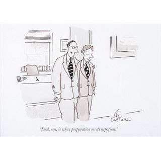 Framed Leo Cullum New Yorker Cartoon, Luck Son